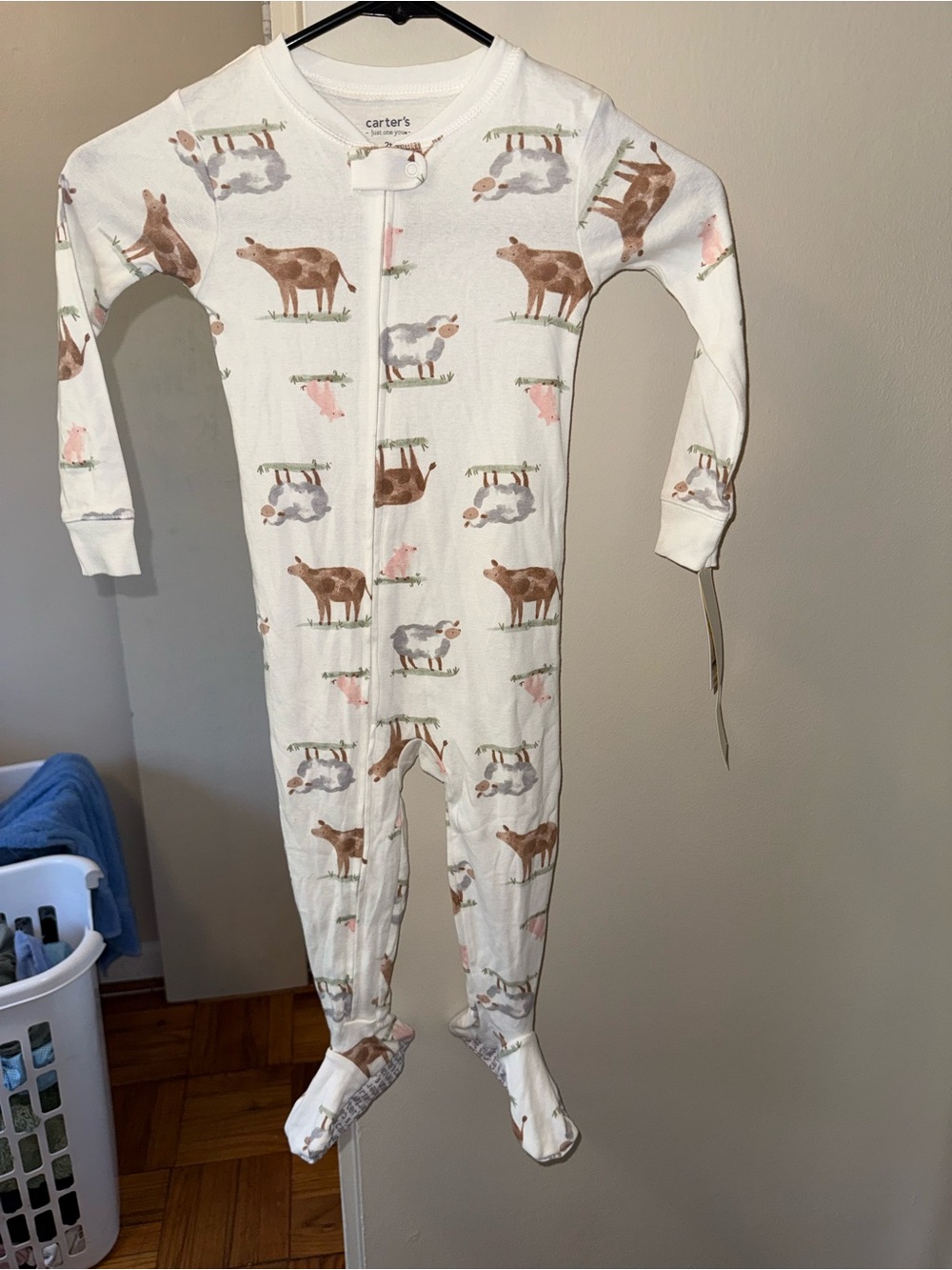 Carter's White One-Piece Footie with Brown Farm Animals